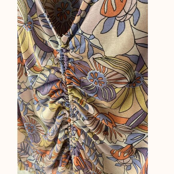 Sweet Rain Ruched Drawstring Floral Crop Top Size XL 70s Style - Picture 3 of 4